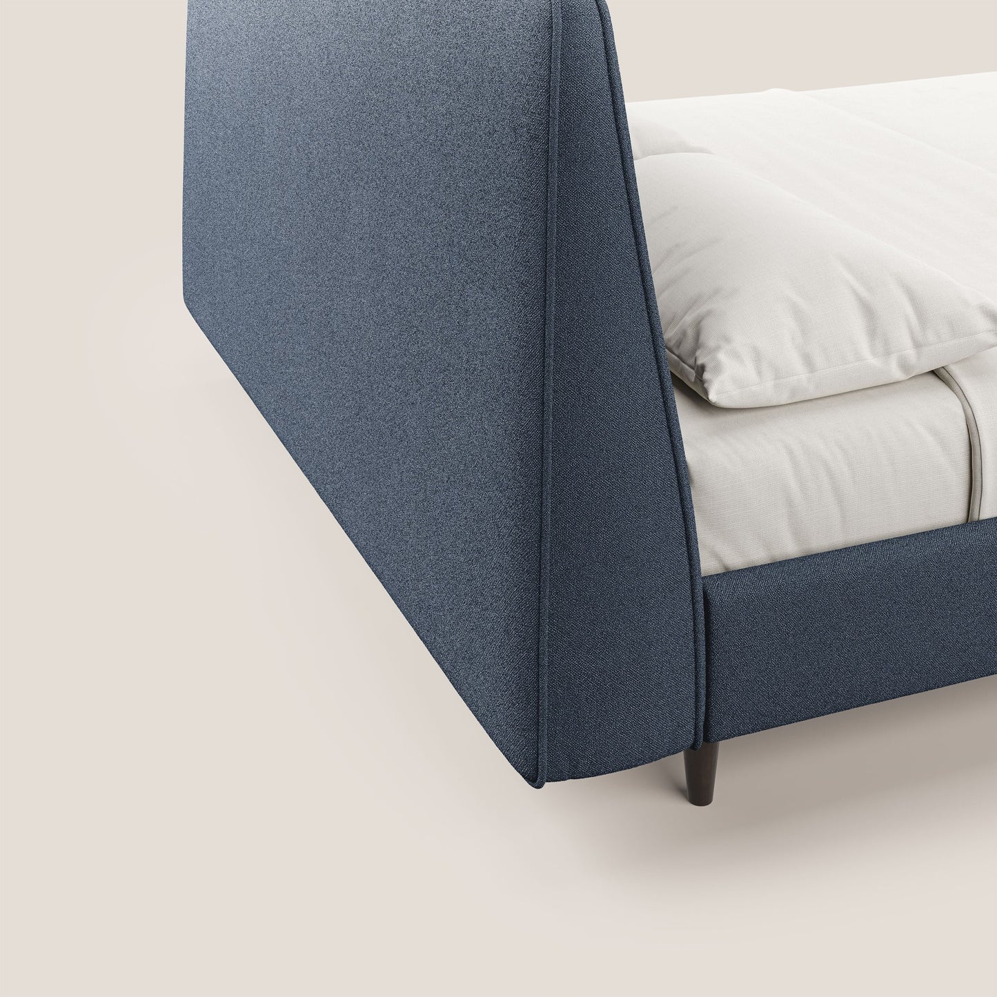 Dorotea letto imbottito con piedi in legno in morbido bouclé impermeabile T07 blu 