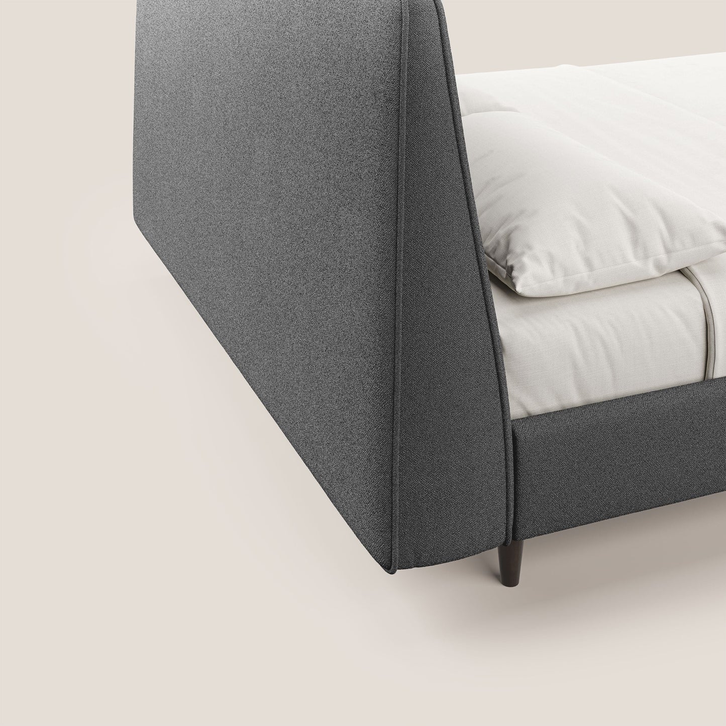 Dorotea letto imbottito con piedi in legno in morbido bouclé impermeabile T07 antracite 