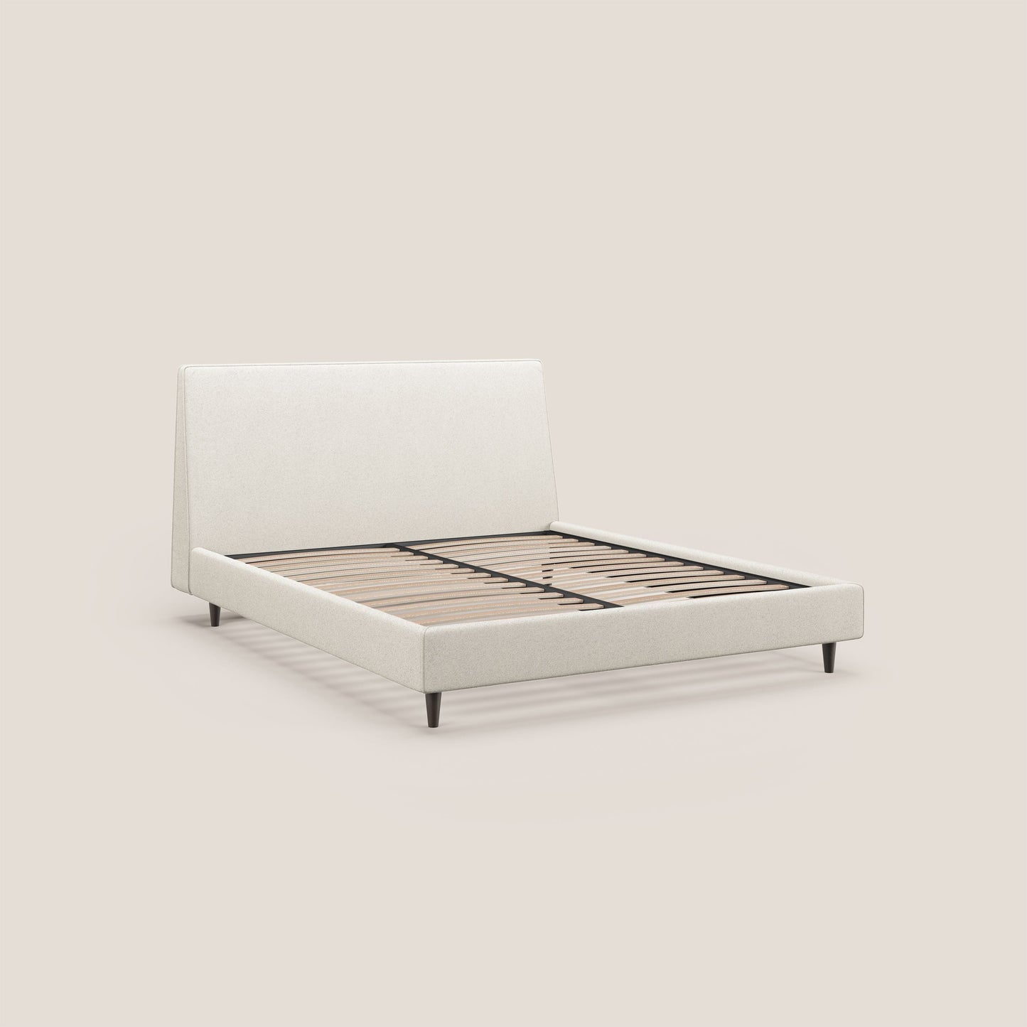 Dorotea letto imbottito con piedi in legno in morbido bouclé impermeabile T07 bianco 