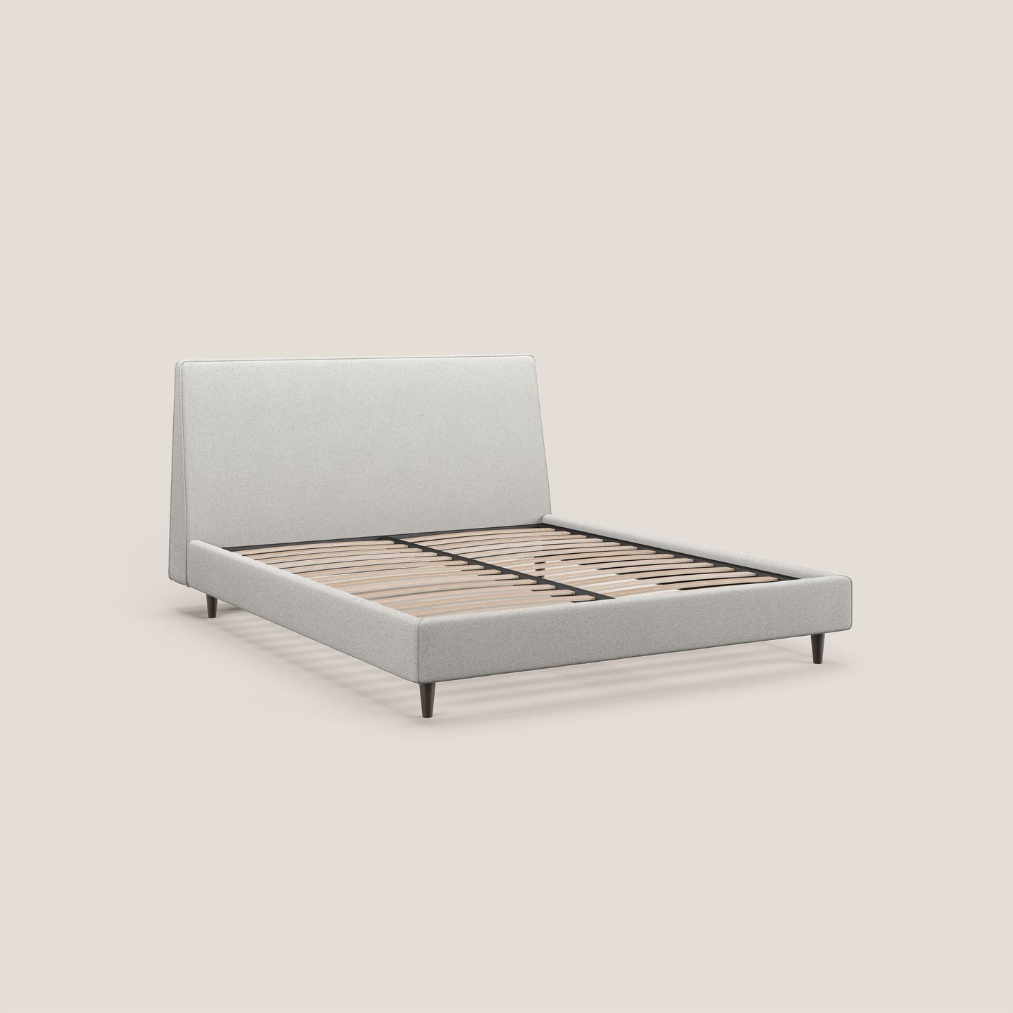 Dorotea letto imbottito con piedi in legno in morbido bouclé impermeabile T07 grigio 