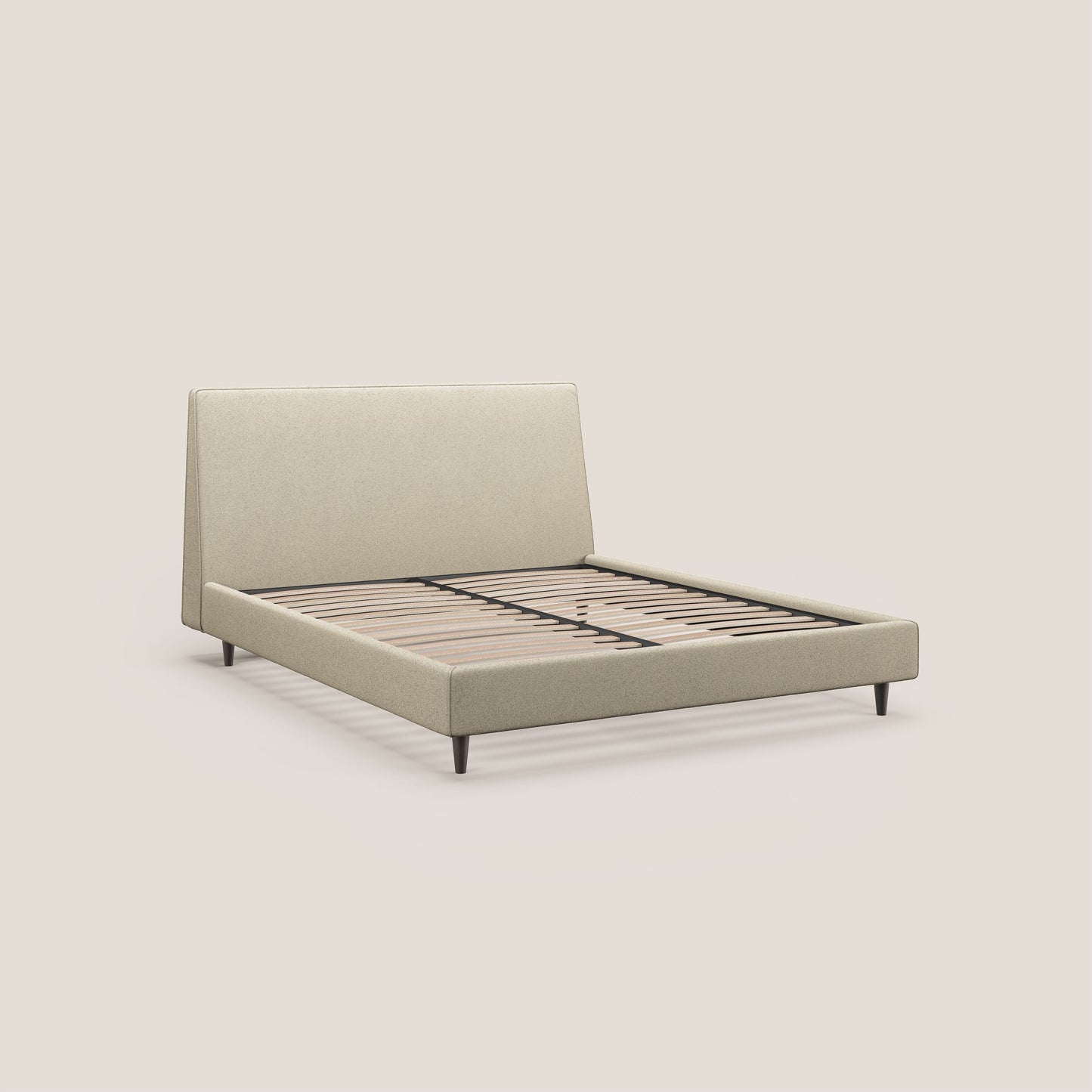 Dorotea letto imbottito con piedi in legno in morbido bouclé impermeabile T07 beige 