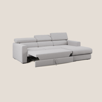 Dylan divano angolare con estraibile a cassettone in tessuto fiammato simil cotone impermeabile T19 grigio 