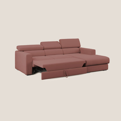 Dylan divano angolare con estraibile a cassettone in tessuto fiammato simil cotone impermeabile T19 salmone 