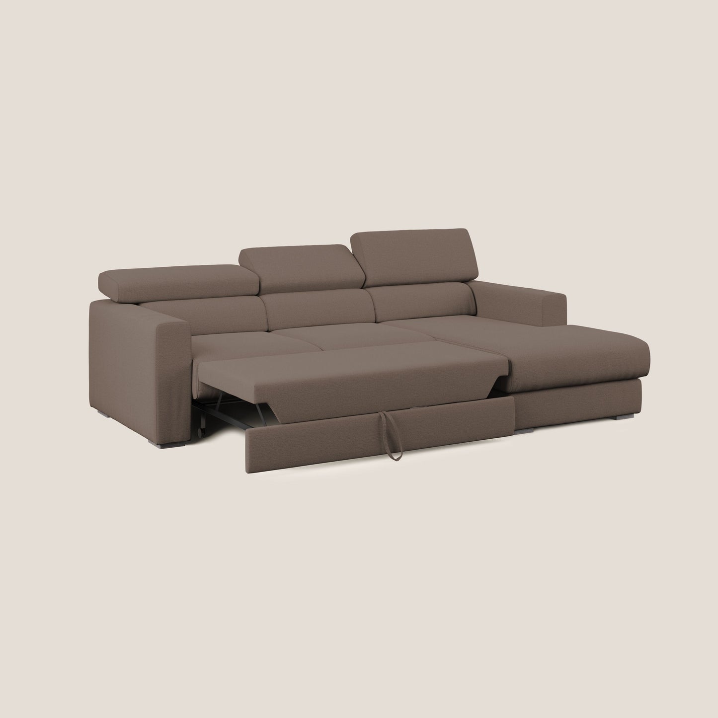 Dylan divano angolare con estraibile a cassettone in tessuto fiammato simil cotone impermeabile T19 marrone 