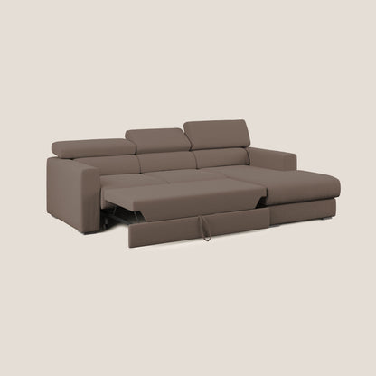 Dylan divano angolare con estraibile a cassettone in tessuto fiammato simil cotone impermeabile T19 marrone 