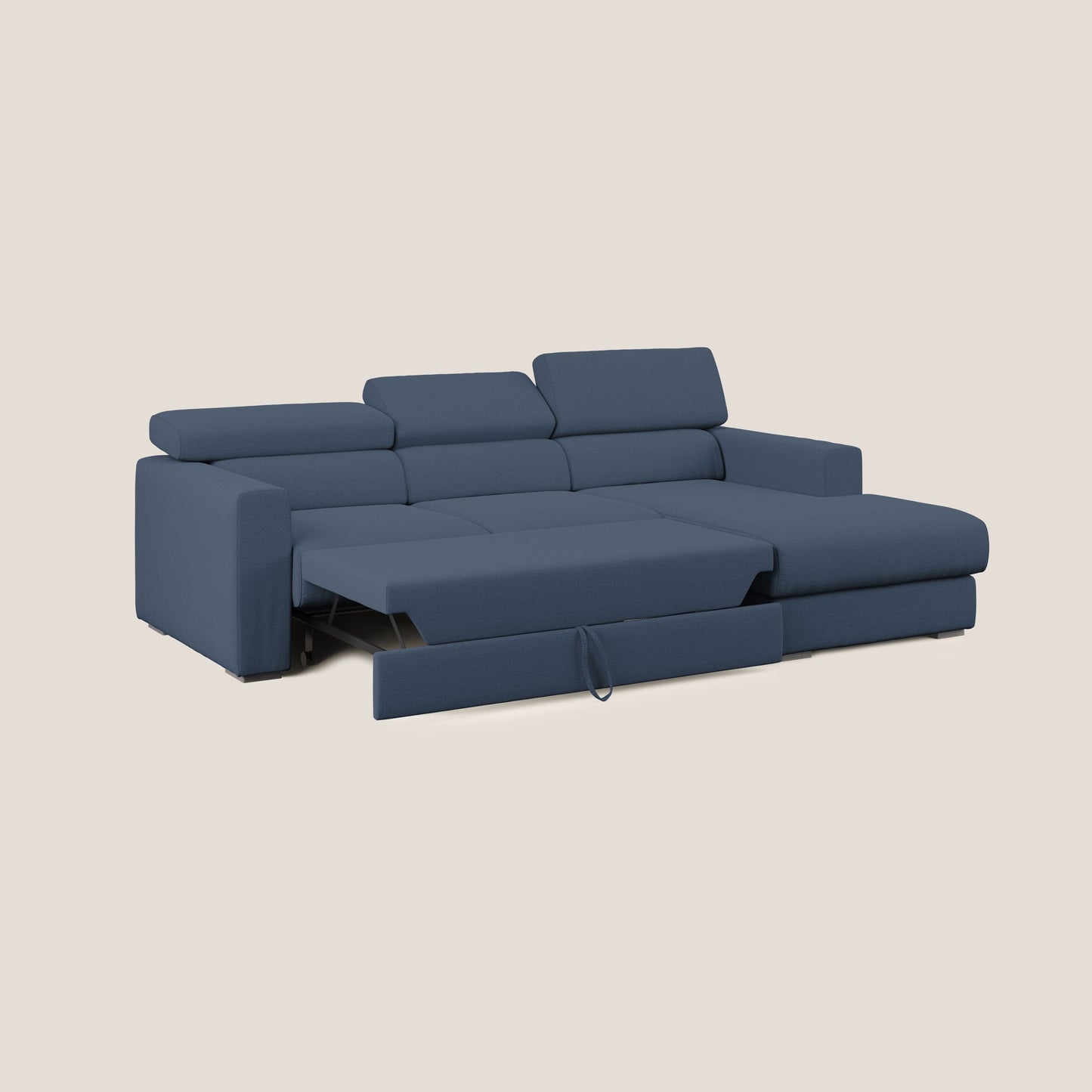 Dylan divano angolare con estraibile a cassettone in tessuto fiammato simil cotone impermeabile T19 blu 