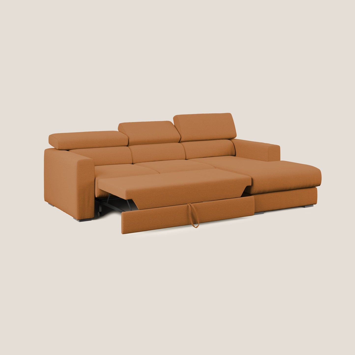 Dylan divano angolare con estraibile a cassettone in tessuto fiammato simil cotone impermeabile T19 arancio 