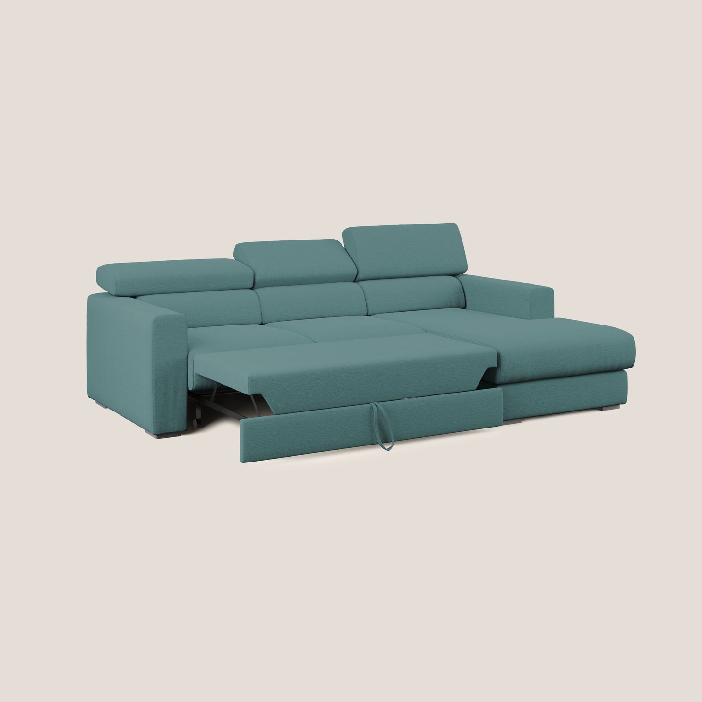 Dylan divano angolare con estraibile a cassettone in tessuto fiammato simil cotone impermeabile T19 petrolio 