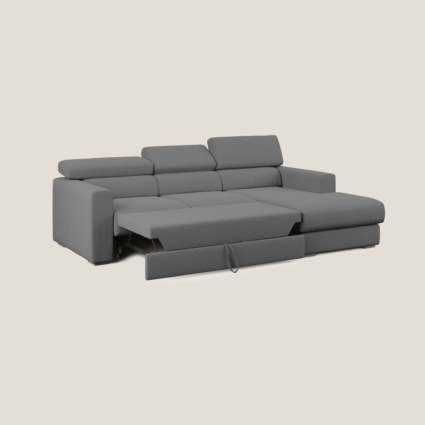 Dylan divano angolare con estraibile a cassettone in tessuto fiammato simil cotone impermeabile T19 antracite 