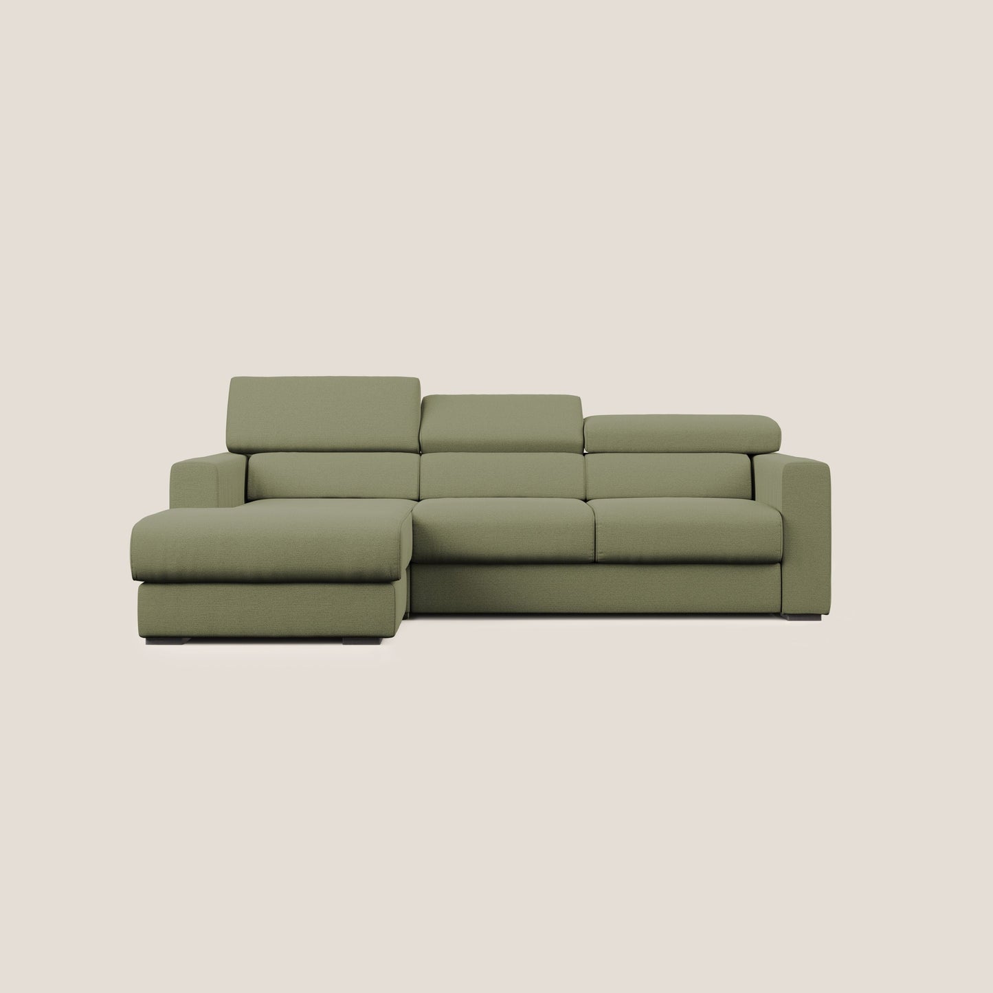 Dylan divano angolare con estraibile a cassettone in tessuto fiammato simil cotone impermeabile T19 verde 