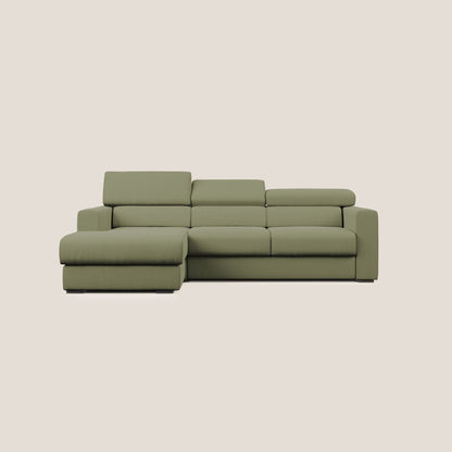 Dylan divano angolare con estraibile a cassettone in tessuto fiammato simil cotone impermeabile T19 verde 