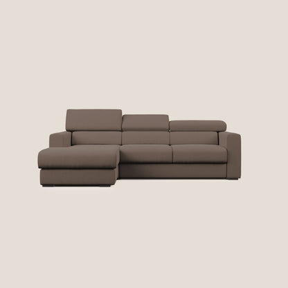 Dylan divano angolare con estraibile a cassettone in tessuto fiammato simil cotone impermeabile T19 marrone 