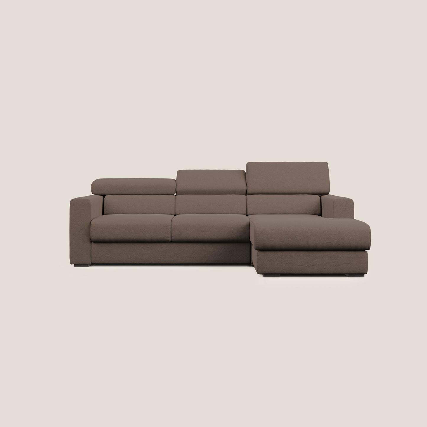 Dylan divano angolare con estraibile a cassettone in tessuto fiammato simil cotone impermeabile T19 marrone 