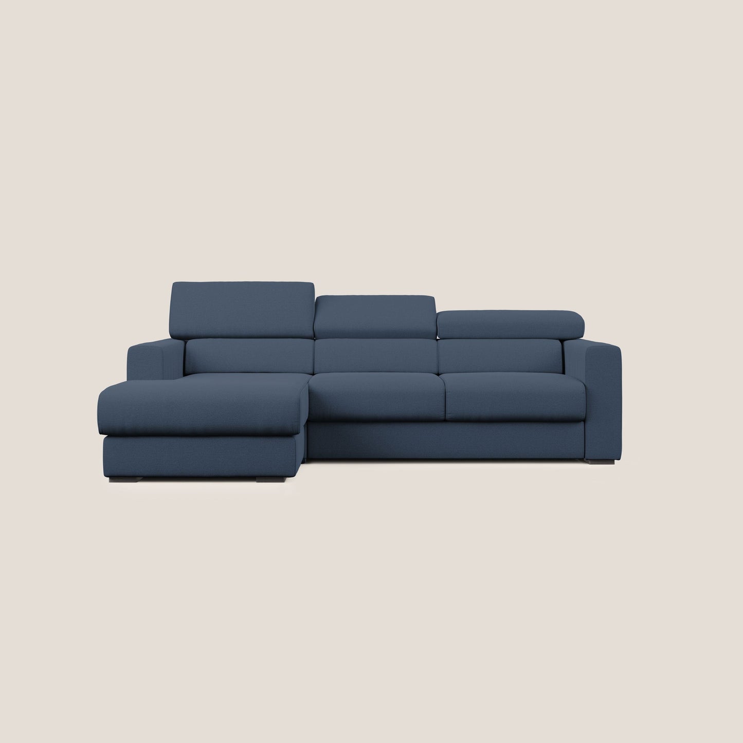 Dylan divano angolare con estraibile a cassettone in tessuto fiammato simil cotone impermeabile T19 blu 