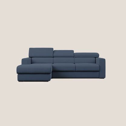 Dylan divano angolare con estraibile a cassettone in tessuto fiammato simil cotone impermeabile T19 blu 