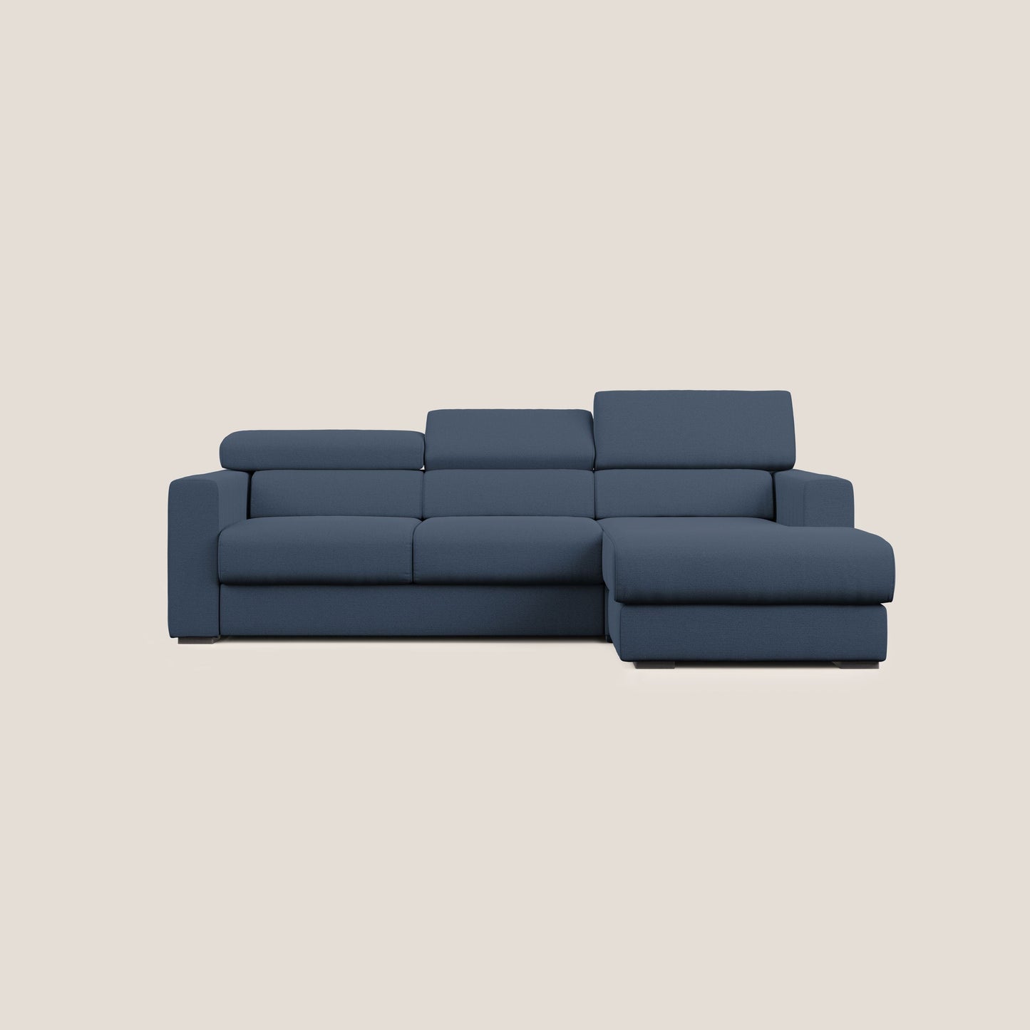 Dylan divano angolare con estraibile a cassettone in tessuto fiammato simil cotone impermeabile T19 blu 