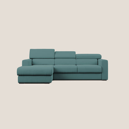 Dylan divano angolare con estraibile a cassettone in tessuto fiammato simil cotone impermeabile T19 petrolio 