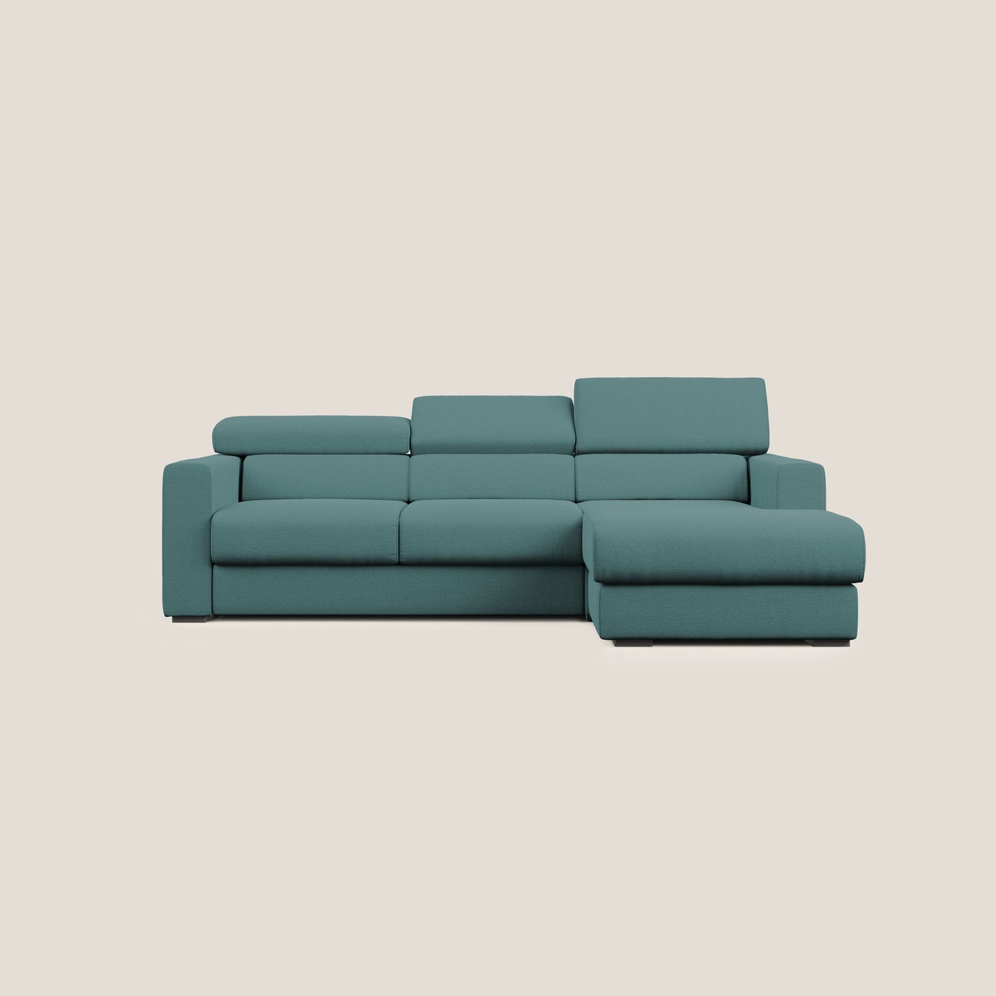 Dylan divano angolare con estraibile a cassettone in tessuto fiammato simil cotone impermeabile T19 petrolio 