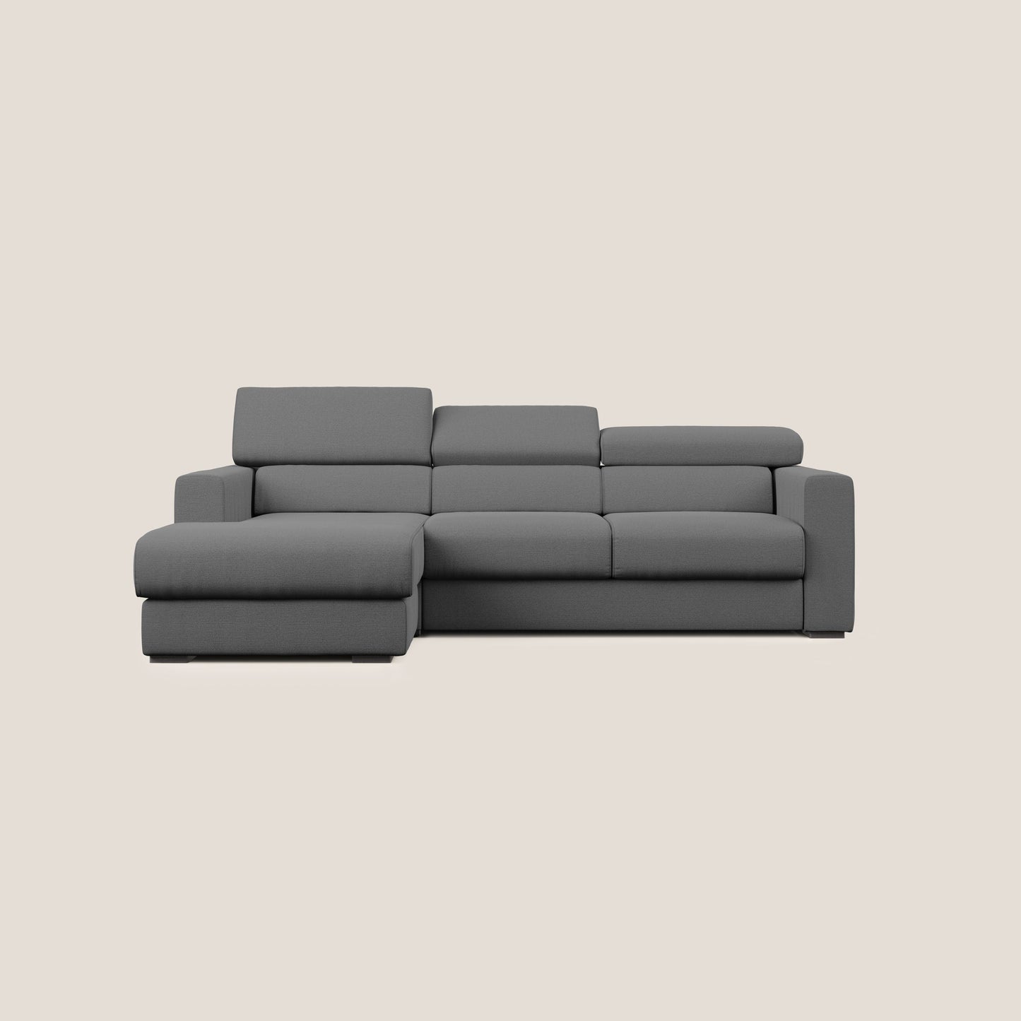 Dylan divano angolare con estraibile a cassettone in tessuto fiammato simil cotone impermeabile T19 antracite 