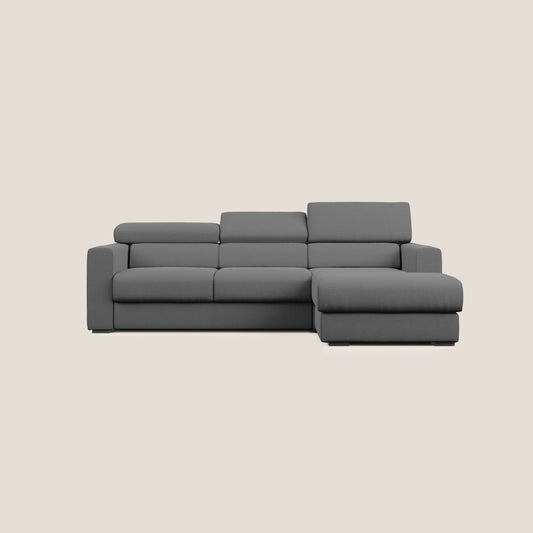 Dylan divano angolare con estraibile a cassettone in tessuto fiammato simil cotone impermeabile T19 antracite 