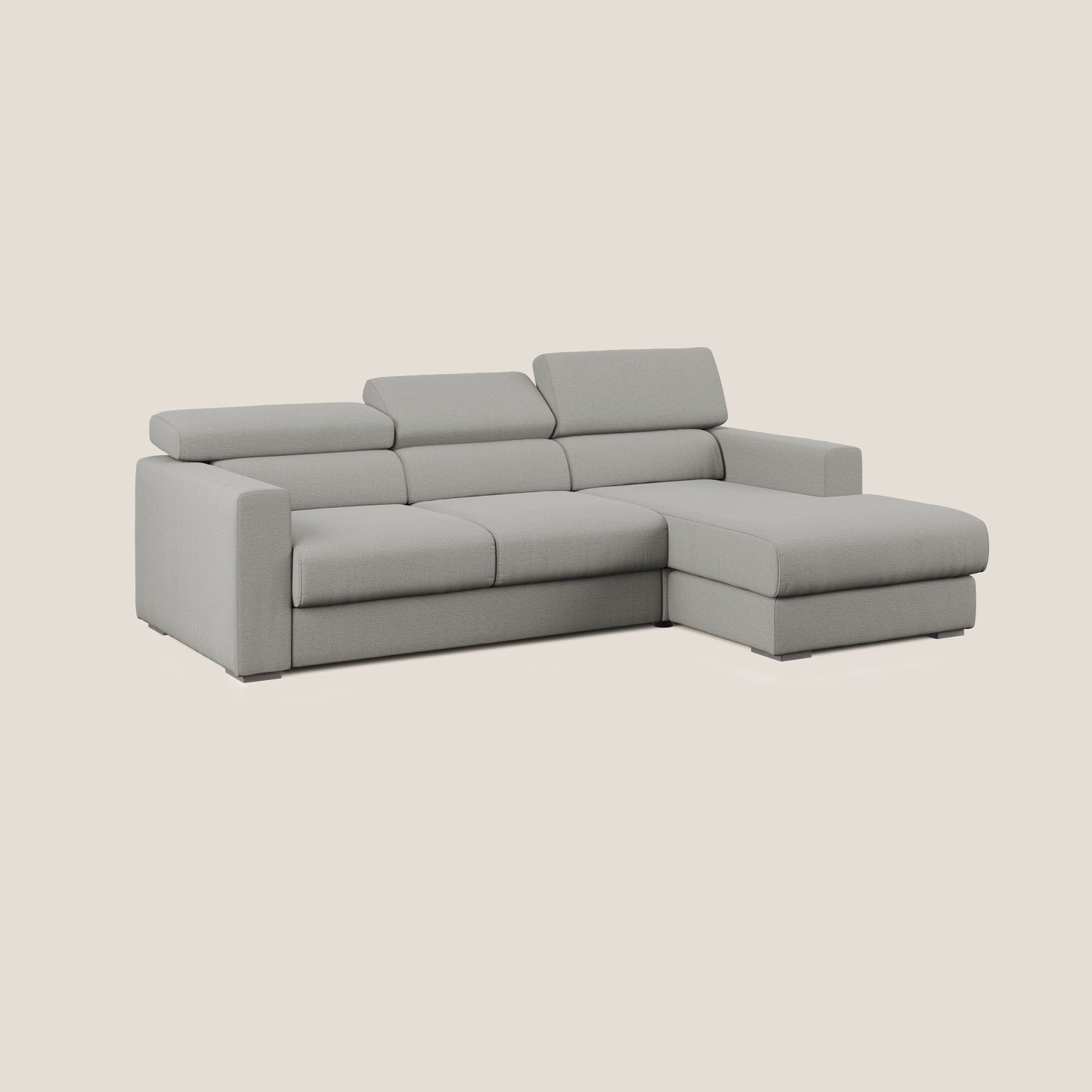 Dylan divano angolare con estraibile a cassettone in tessuto fiammato simil cotone impermeabile T19 beige 