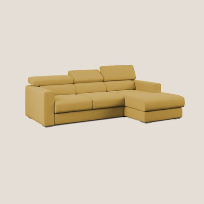 Dylan divano angolare con estraibile a cassettone in tessuto fiammato simil cotone impermeabile T19 giallo 