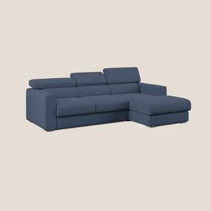 Dylan divano angolare con estraibile a cassettone in tessuto fiammato simil cotone impermeabile T19 blu 