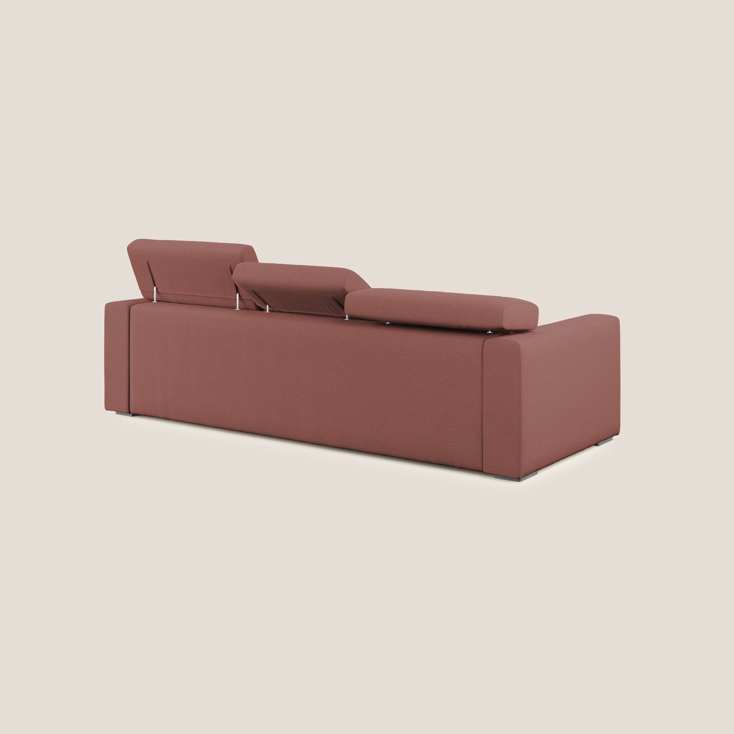 Dylan divano angolare con estraibile a cassettone in tessuto fiammato simil cotone impermeabile T19 salmone 