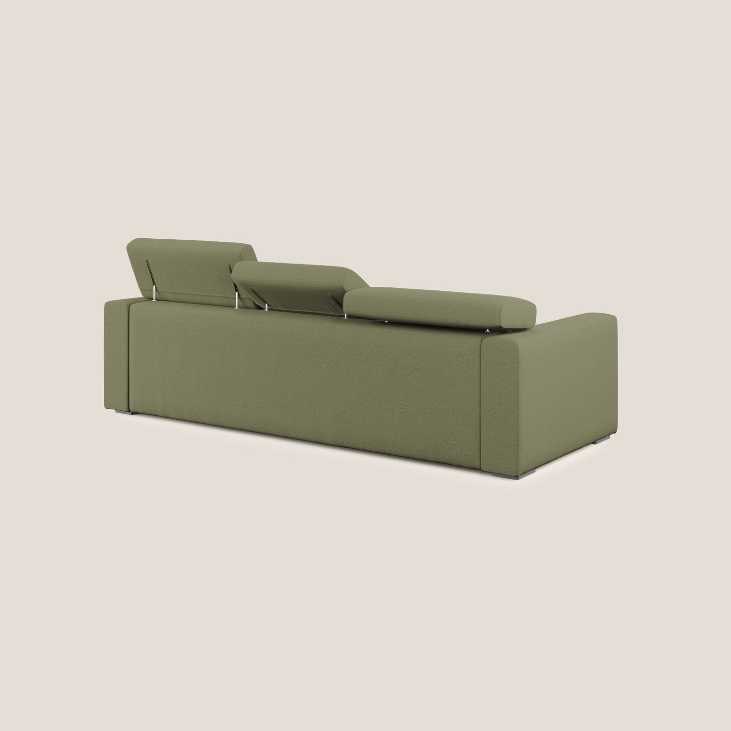 Dylan divano angolare con estraibile a cassettone in tessuto fiammato simil cotone impermeabile T19 verde 