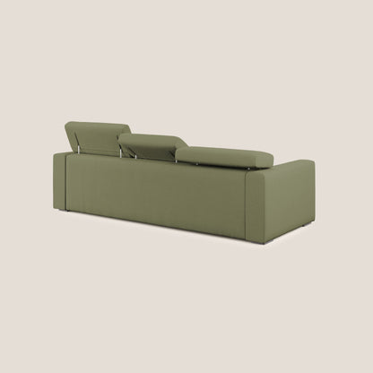 Dylan divano angolare con estraibile a cassettone in tessuto fiammato simil cotone impermeabile T19 verde 