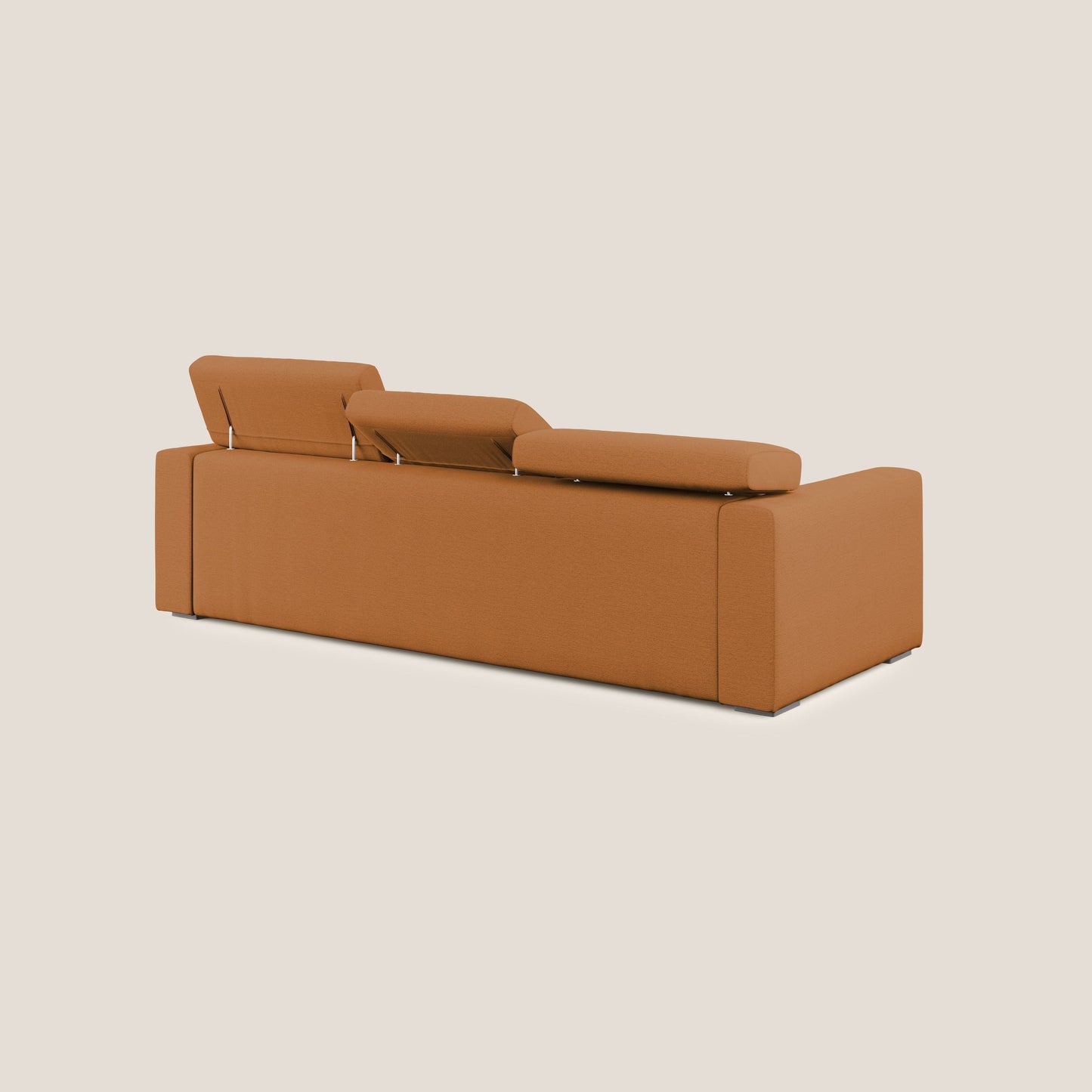 Dylan divano angolare con estraibile a cassettone in tessuto fiammato simil cotone impermeabile T19 arancio 