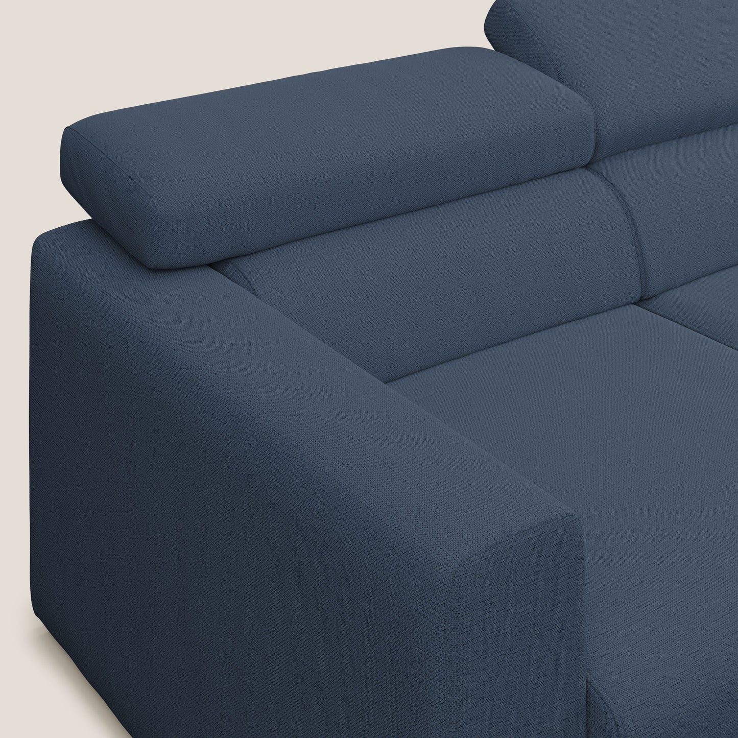 Dylan divano angolare con estraibile a cassettone in tessuto fiammato simil cotone impermeabile T19 blu 