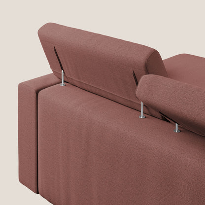 Dylan divano angolare con estraibile a cassettone in tessuto fiammato simil cotone impermeabile T19 salmone 