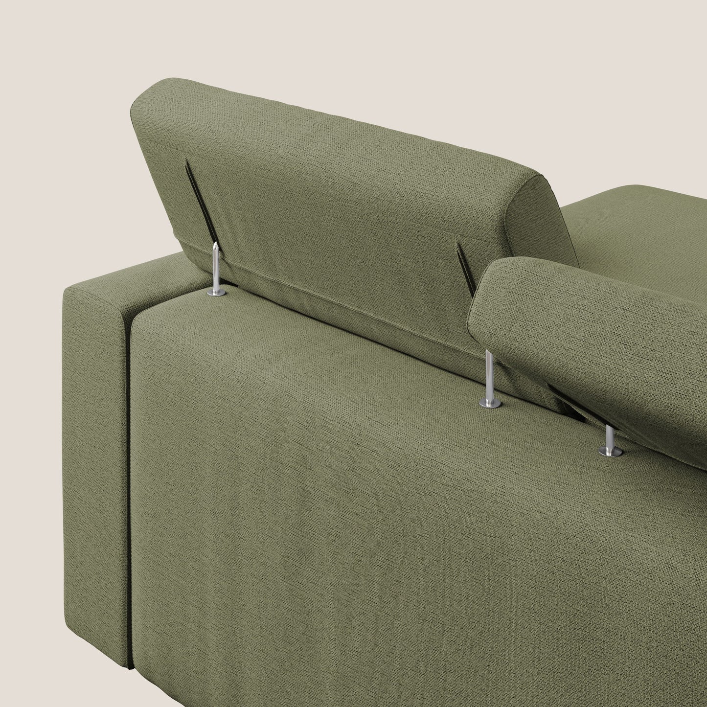 Dylan divano angolare con estraibile a cassettone in tessuto fiammato simil cotone impermeabile T19 verde 