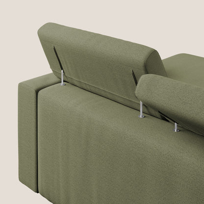 Dylan divano angolare con estraibile a cassettone in tessuto fiammato simil cotone impermeabile T19 verde 