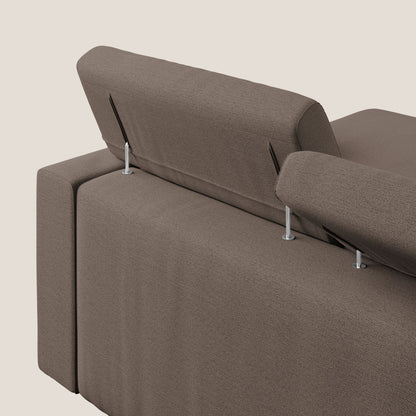 Dylan divano angolare con estraibile a cassettone in tessuto fiammato simil cotone impermeabile T19 marrone 