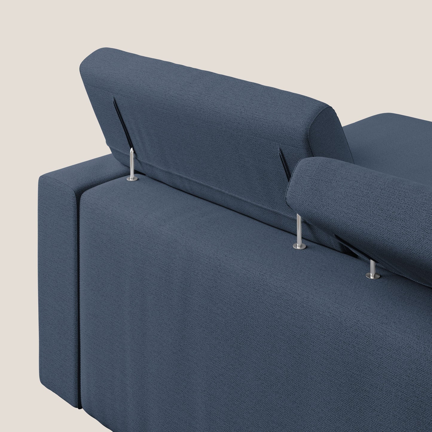 Dylan divano angolare con estraibile a cassettone in tessuto fiammato simil cotone impermeabile T19 blu 