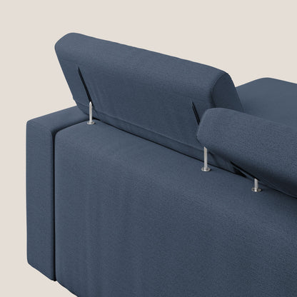 Dylan divano angolare con estraibile a cassettone in tessuto fiammato simil cotone impermeabile T19 blu 