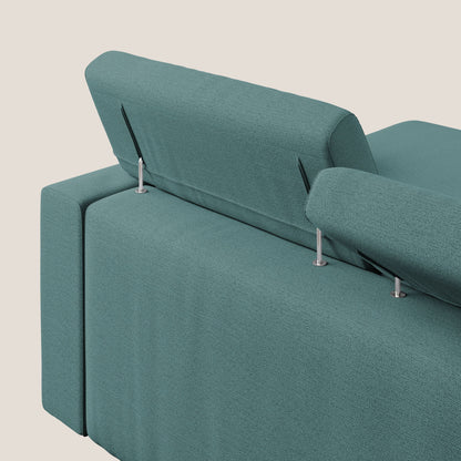 Dylan divano angolare con estraibile a cassettone in tessuto fiammato simil cotone impermeabile T19 petrolio 