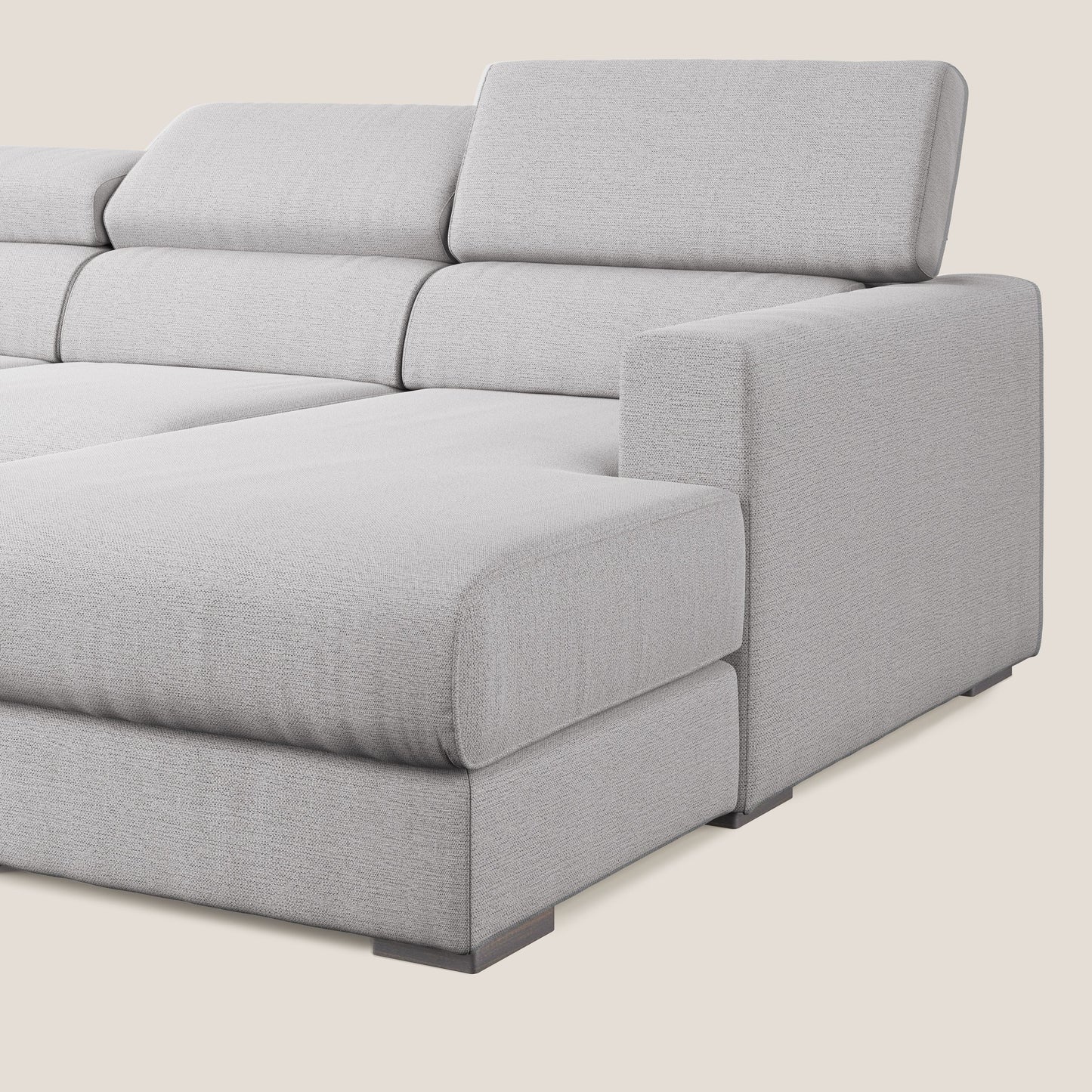 Dylan divano angolare con estraibile a cassettone in tessuto fiammato simil cotone impermeabile T19 grigio 