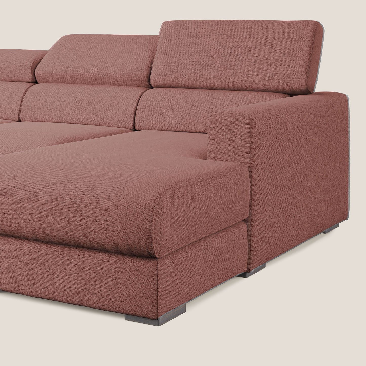 Dylan divano angolare con estraibile a cassettone in tessuto fiammato simil cotone impermeabile T19 salmone 