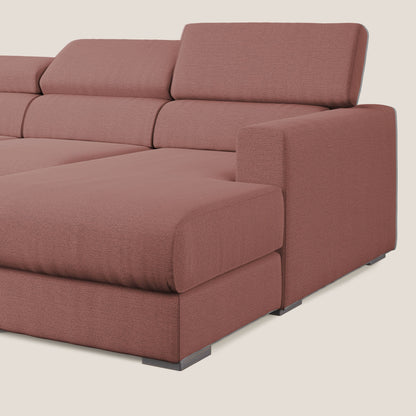 Dylan divano angolare con estraibile a cassettone in tessuto fiammato simil cotone impermeabile T19 salmone 