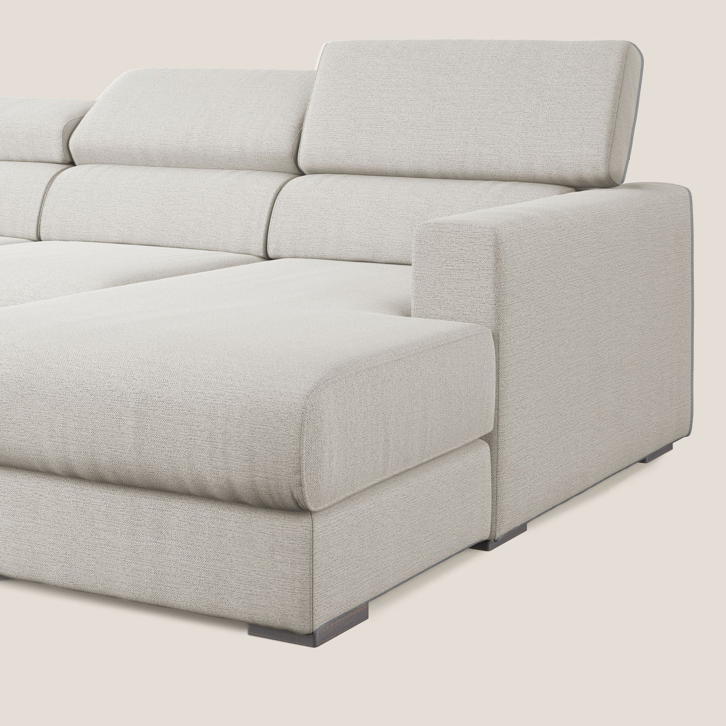 Dylan divano angolare con estraibile a cassettone in tessuto fiammato simil cotone impermeabile T19 panna 