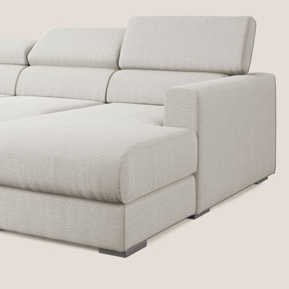 Dylan divano angolare con estraibile a cassettone in tessuto fiammato simil cotone impermeabile T19 panna 