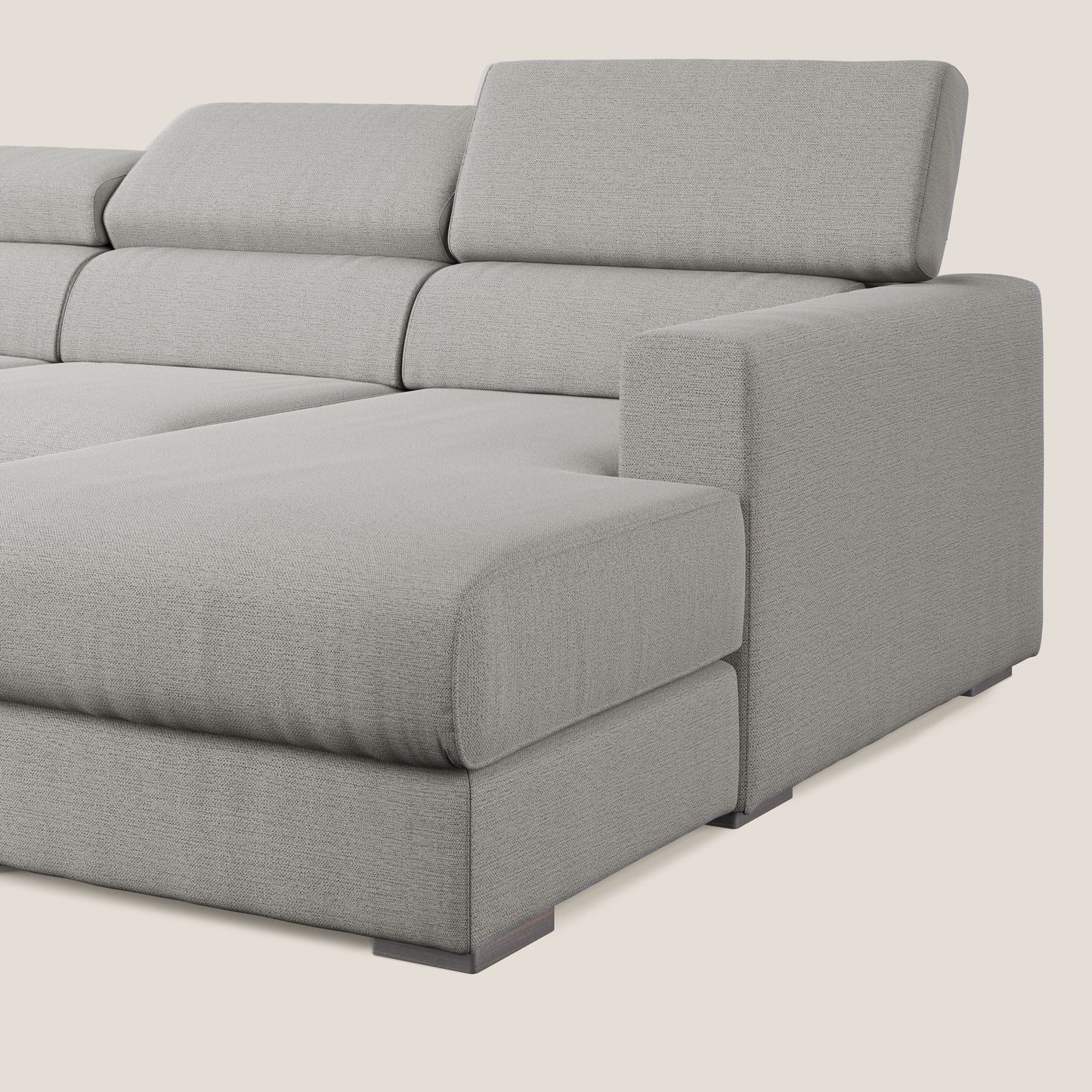 Dylan divano angolare con estraibile a cassettone in tessuto fiammato simil cotone impermeabile T19 beige 