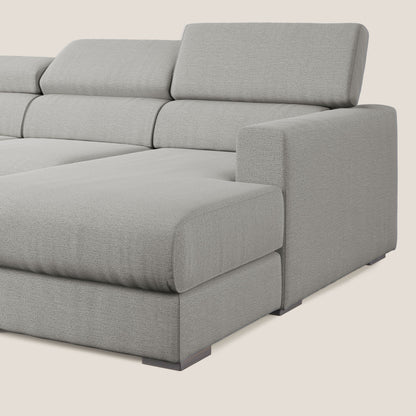 Dylan divano angolare con estraibile a cassettone in tessuto fiammato simil cotone impermeabile T19 beige 