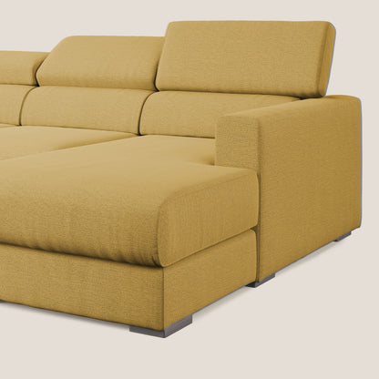 Dylan divano angolare con estraibile a cassettone in tessuto fiammato simil cotone impermeabile T19 giallo 