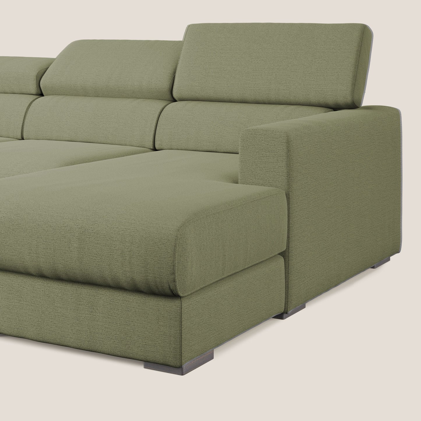 Dylan divano angolare con estraibile a cassettone in tessuto fiammato simil cotone impermeabile T19 verde 