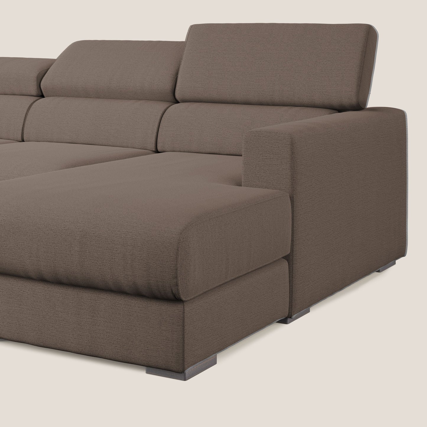 Dylan divano angolare con estraibile a cassettone in tessuto fiammato simil cotone impermeabile T19 marrone 