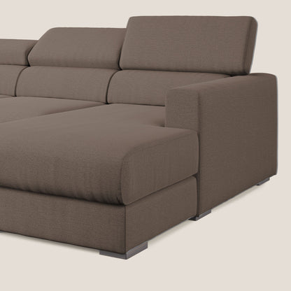 Dylan divano angolare con estraibile a cassettone in tessuto fiammato simil cotone impermeabile T19 marrone 